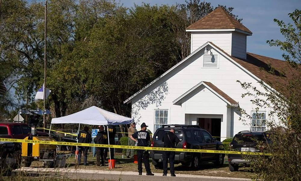 Law enforcement officials investigate a mass shooting at the First Baptist Church in Sutherland Springs. Law enforcement officials investigate a mass shooting at the First Baptist Church in Sutherland Springs.
