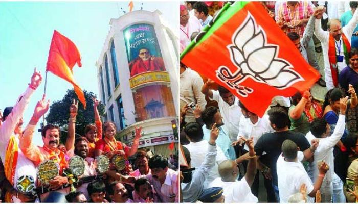 मुंबई महापालिकेत शिवसेना आणि भाजपमध्ये घोषणायुद्ध मुंबई महापालिकेत शिवसेना आणि भाजपमध्ये घोषणायुद्ध