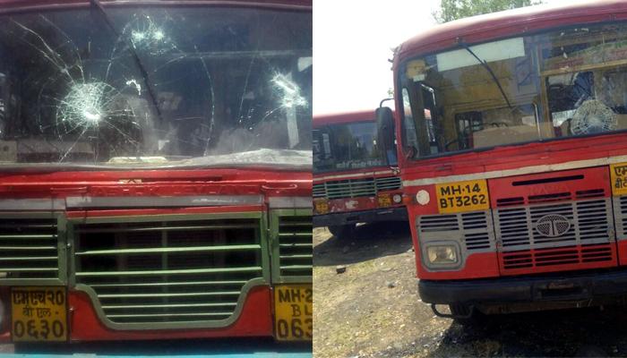 शेतकरी संपाला हिंसक वळण, एसटीची तोडफोड शेतकरी संपाला हिंसक वळण, एसटीची तोडफोड