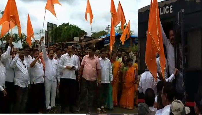 शिवसेनेने रोखला मुंबई-गोवा महामार्ग शिवसेनेने रोखला मुंबई-गोवा महामार्ग