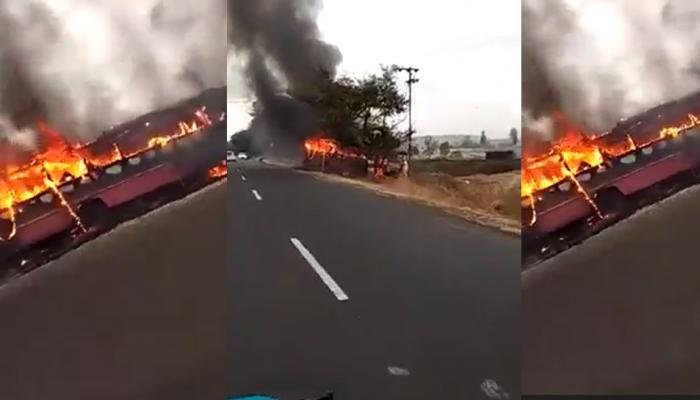 कोल्हापूर येथे एसटीला आग, आगीत बस जळून खाक कोल्हापूर येथे एसटीला आग, आगीत बस जळून खाक