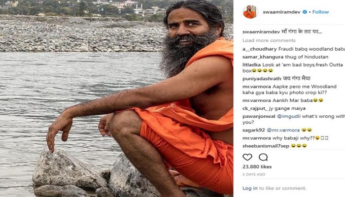 विदेशी बूट घालून रामदेव बाबा गंगा किनारी विदेशी बूट घालून रामदेव बाबा गंगा किनारी